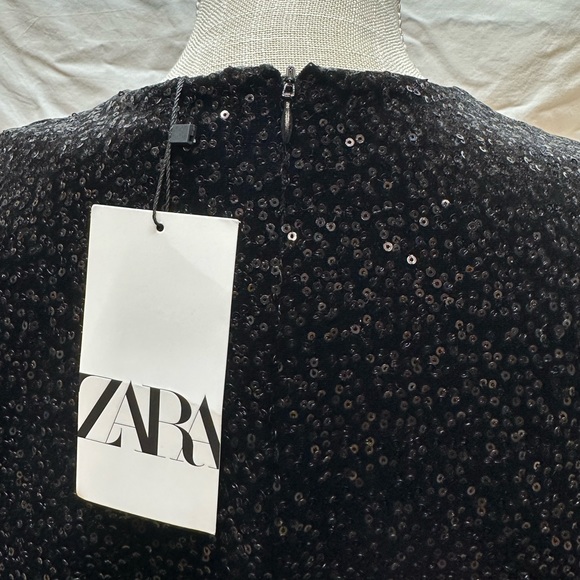 NWT Zara Sequin Black Velvet Mini Dress Size Large - Picture 11 of 14